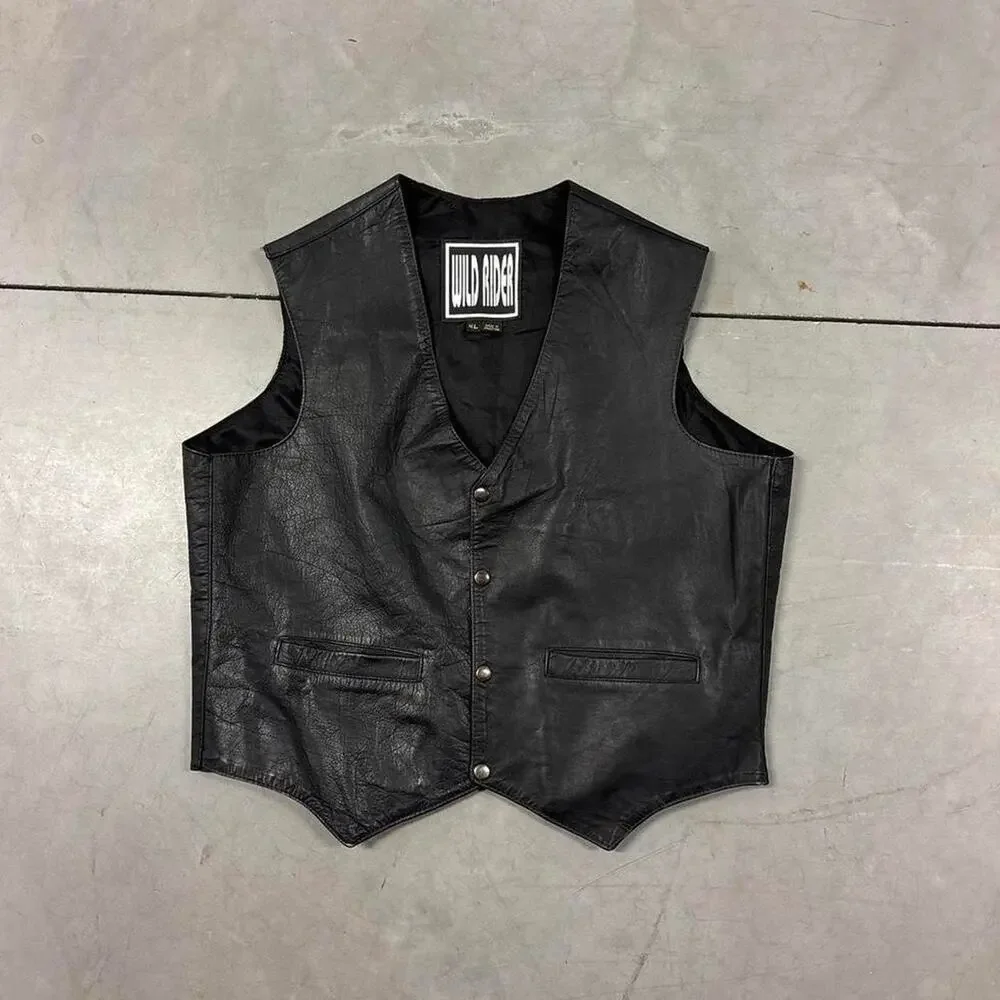 vintage 90s black leather vest